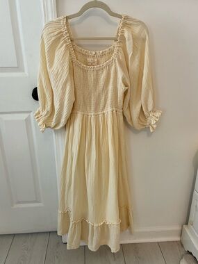 Adobe Lane Cream Puff Sleeve Smocked Midi Dress